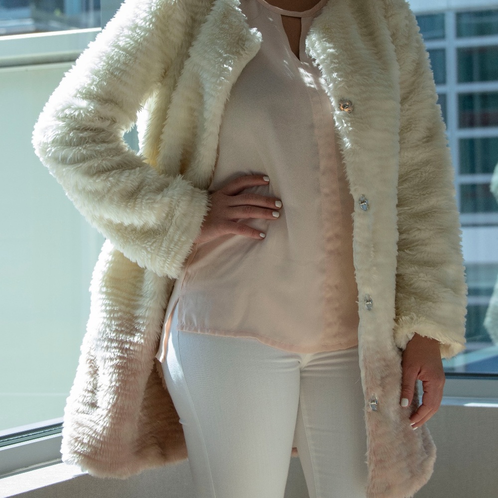 cream and baby pink furry coat